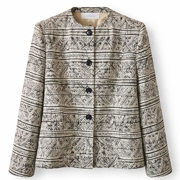 Jones New York Black White Tribal Print Silk Blazer Jacket Size 14 - Picture 1 of 10